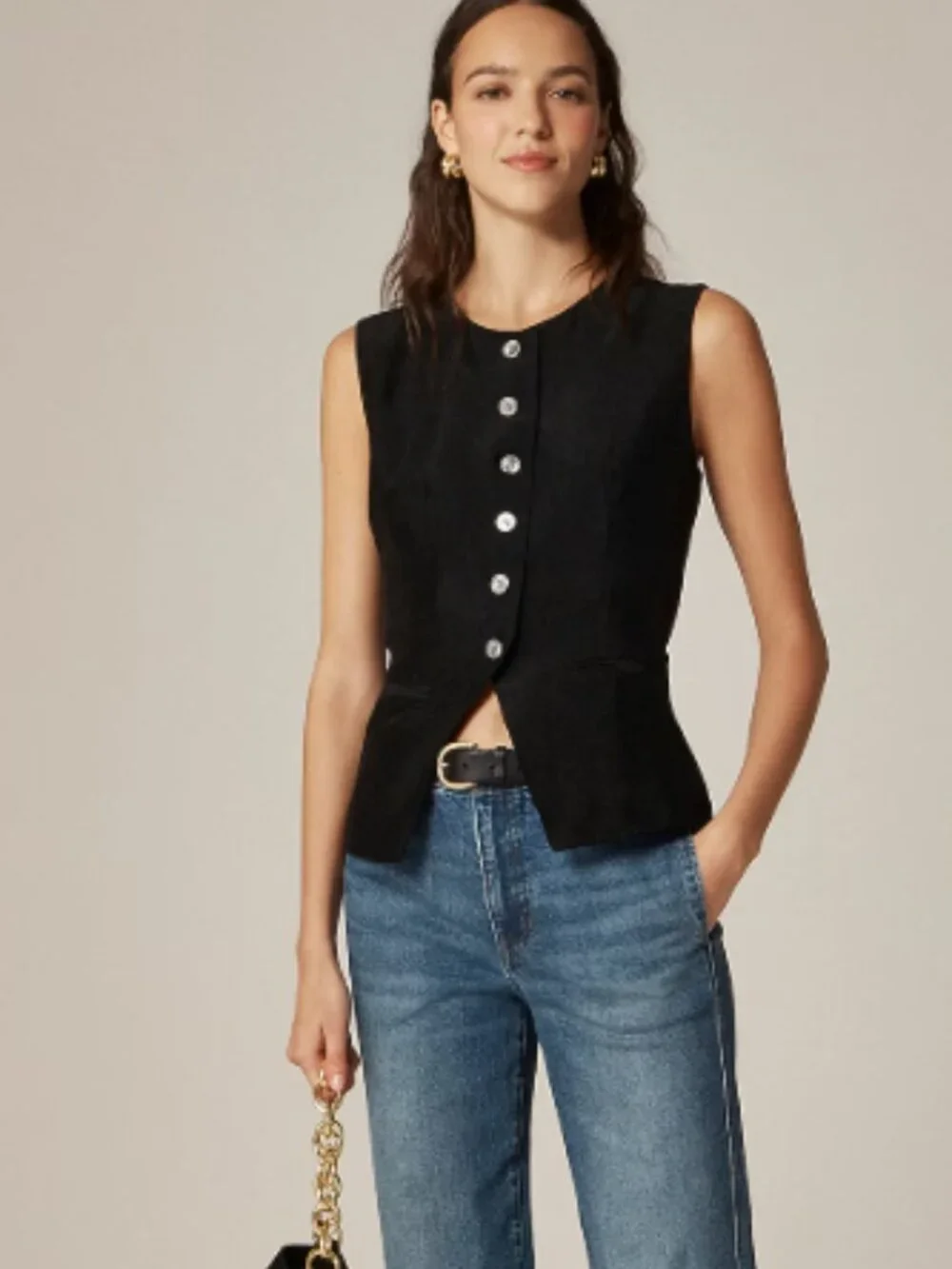 J Crew Cutaway Vest in Textured Satin, Black, Size 16, NwT